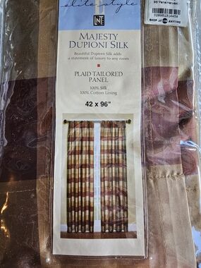 EliteStyle Majesty Dupioni Silk Plaid Panel - Brown & Gold Tones